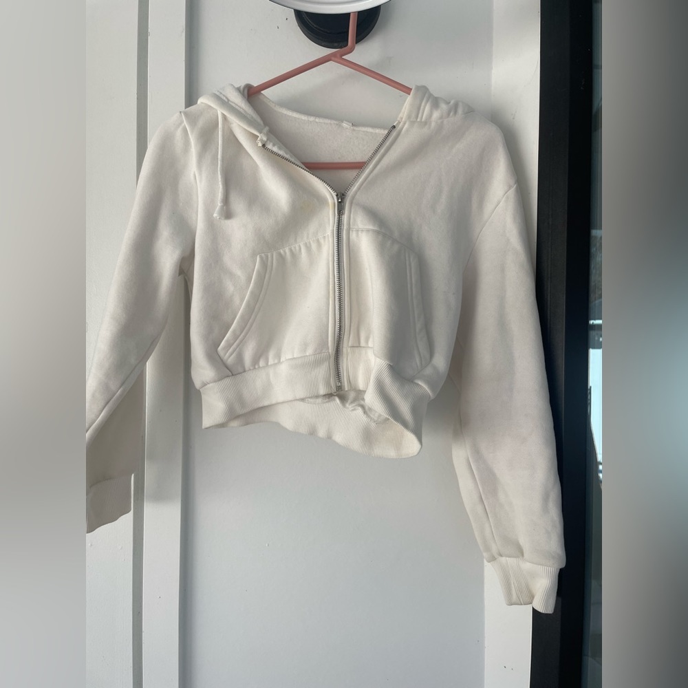White cropped zip up